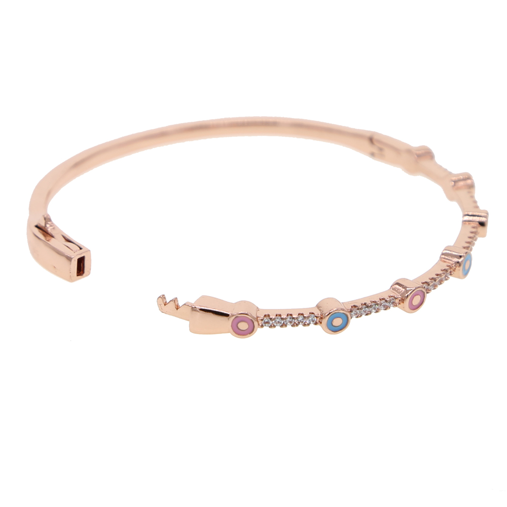 Boho Chic Enamel Evil Eye Cuff Bangle Rose Gold Plated CZ Band Bracelet for Women Fashion Jewelry Gift