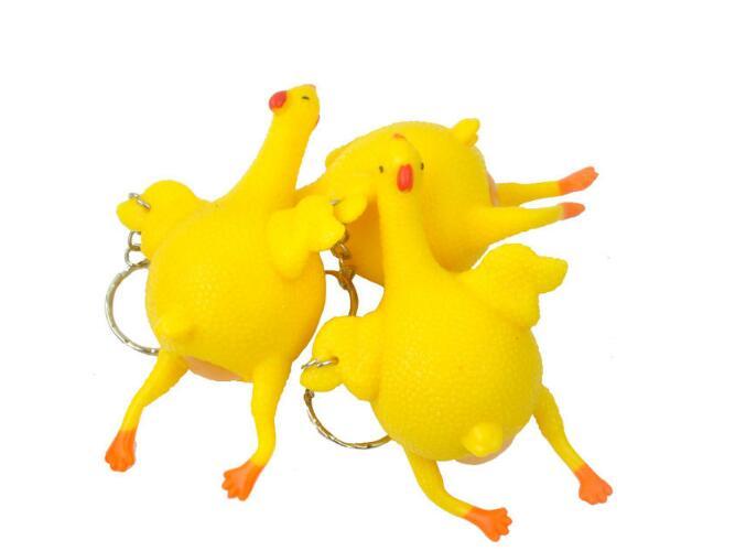New Key Chain Pendant Funny Spoof Gadgets Toy Chicken Egg Laying Hens Crowded Stress Ball Keychain Keyring Relief Gift Jewelry Accessories