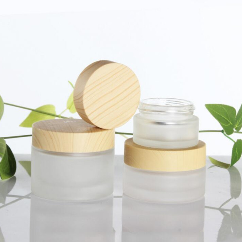 20ml 30ml 40ml 50ml 60ml 80ml 100ml Frosted Glass Cream Jar with Imitated Wooden Lids Cap Lotion Spray Bottle Cosmetic Container Jars
