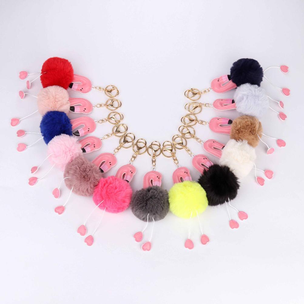 6pcs Fluffy Key Ring Plush Animal Flamingo Keychain Ring Hanging Decoration Pendant Charm Keyring Jewelry (Random Color )