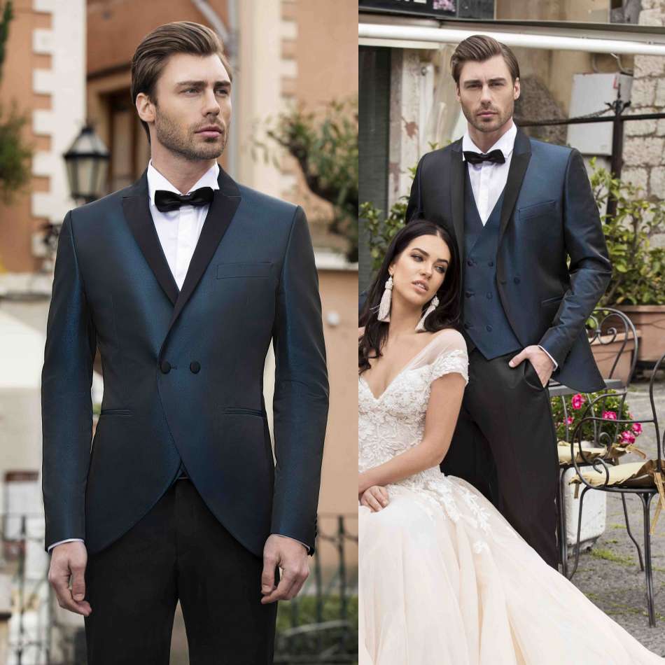 Custom Made Men Suits Two Buttons Groom Tuxedos Peaked Lapel Slim Fit Men Wedding Suits Formal Party Prom Suit(Jacket+Vest+Pants)