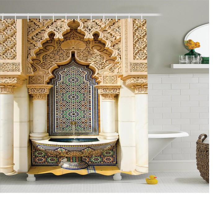Moroccan Decor Shower Curtain Vintage Building Design Polyester Fabric Bathroom Shower Curtain Set with Hooks Shower Curtains