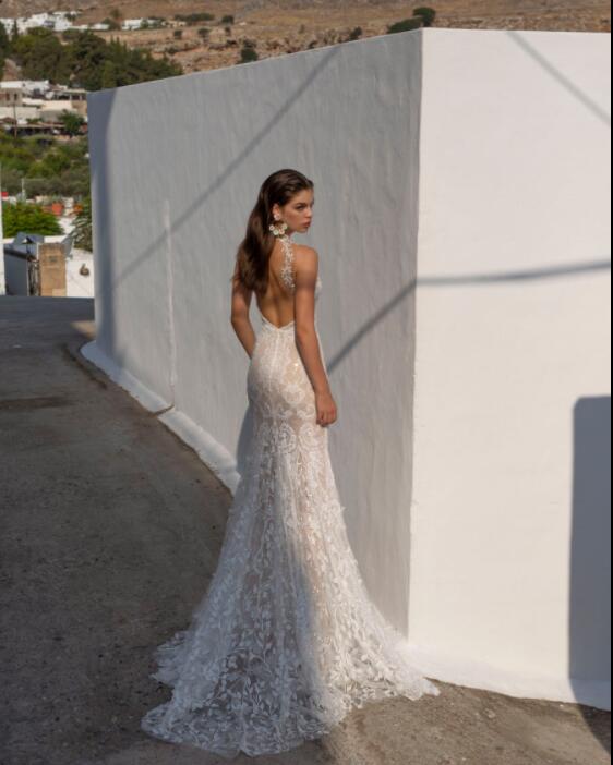 Lian Rokman Wedding Dresses Mermaid Lace Appliques Jewel Neck Trumpet Wedding Dress Sweep Train Backless Plus Size Robe De Mariee