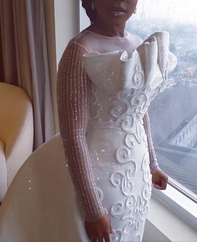 2019 Arabic Sparkly Luxurious Mermaid Wedding Dresses Sheer Neck Long Sleeves Bridal Dresses Sequined Wedding Gowns ZJ322