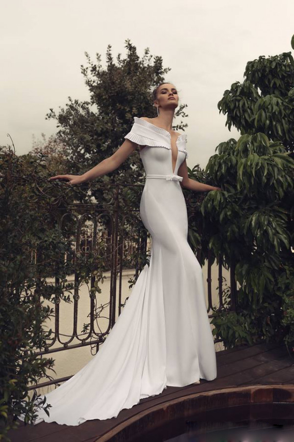 matan shaked sexy mermaid wedding dresses off shoulder satin sweep train bridal gowns plus size beach robe de marie
