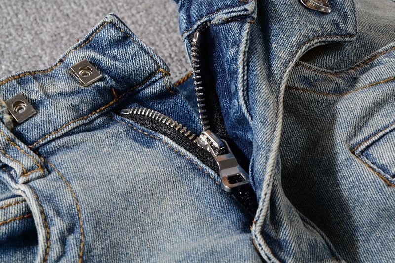 DSQPLEIND2 France Style #1051# Mens Embellished Ribbed Stretch Moto Pants Old School Washed Biker Blue Jeans Slim Trousers 29-421