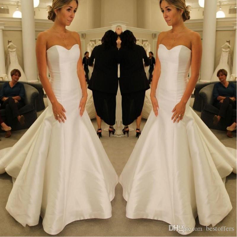 New Fashion Cheap Simple Mermaid Dresses Sweetheart Satin Pleats Sweep Train Wedding Dress Bridal Gowns vestidos de novia