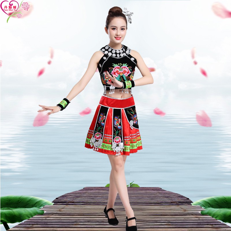 Women's Hmong Miao costume Traditional Asian dress thailand style dancing apparel ethnic clothing colorful festival stage wear