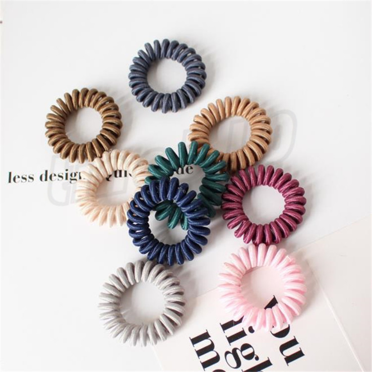 Fashion girl tie hair thin hair rope Ponytail Elastic Phone Cord Line Hair circle Fabric Telephone Wire head Band T9I00266
