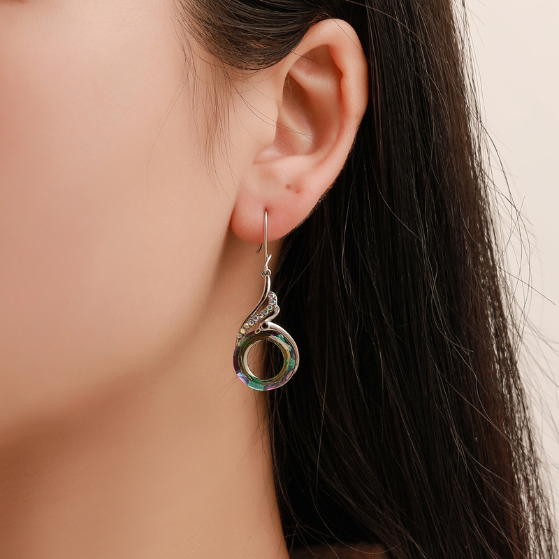 Hot Selling 925 Silver Peacock Stud Earring Womens Gradual Colorful Crystal Dangle Earring Fashion Animal Jewelry Wholesale