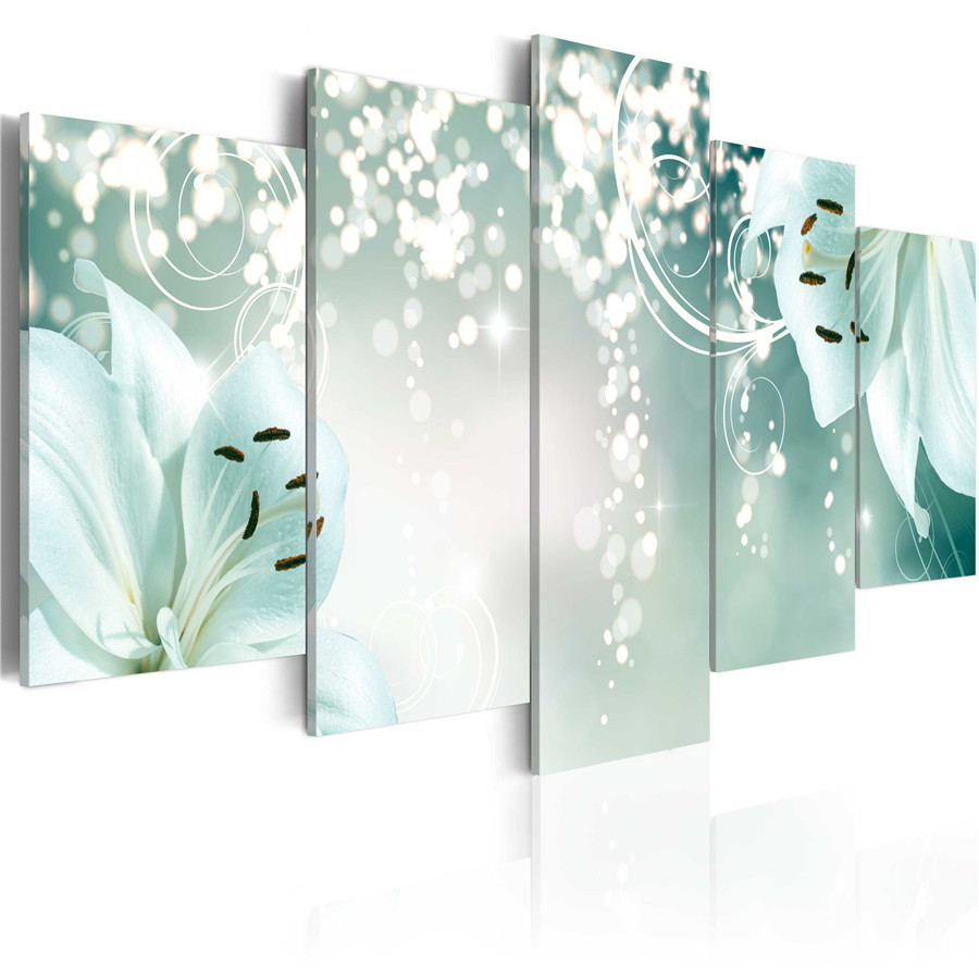 Fashion Wall Art Canvas Painting 5 Pieces Brown Green Purple Diamond Lilies Flower Modern Home Decoration,Choose Color And Size No Frame