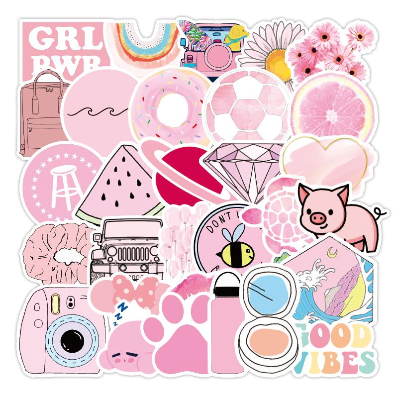 50PCS Pink Small Fresh Sticker Waterproof Trolley Box Scooter Notebook Water Cup Fridge Stickers