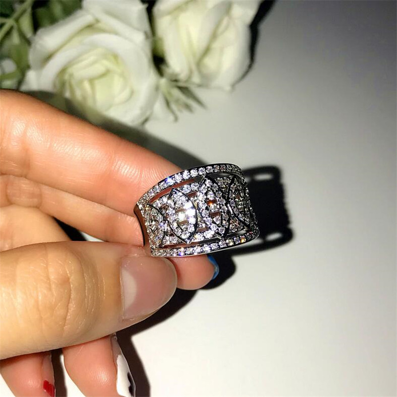 Sparkling Luxury Jewelry 925 Sterling Silver Pave White Sapphire Popular CZ Diamond Gemstones Promise Women Wedding Band Ring For Lover Gift