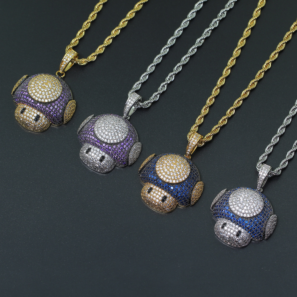 Wholesale-Hip Hop mushroom Pendant Copper Micro pave with CZ stones Necklace Men Gift Jewelry CN059