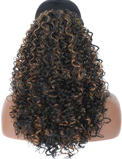 100 Human Long Lightweight Brown Loose Kinky Curly Hair Extensions Drawstring Ponytail Hairpiece with Two Clips fast delivery