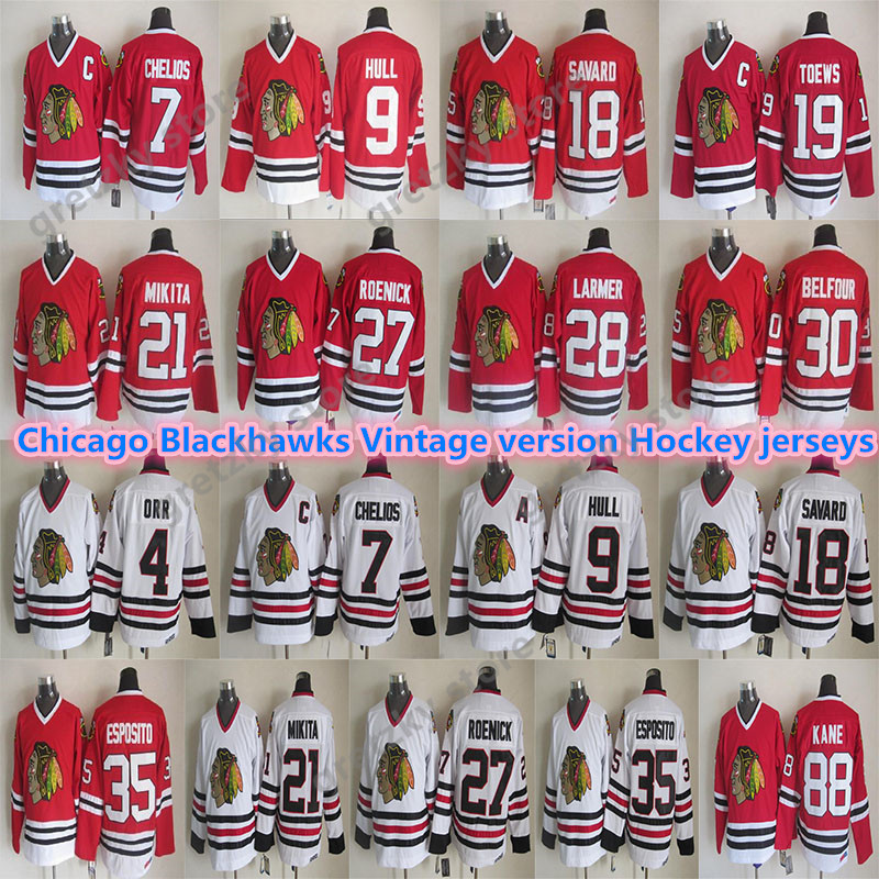 Men's Chicago blackhawks Vintage version jerseys19 TOEWS 88 KANE 7 CHELIOS 21 MIKITA 9 HULL 35 ESPOSITO 27 ROENICK Authentic CCM Hockey jers, Black;red
Men's Chicago blackhawks Vintage version jerseys19 TOEWS 88 KANE 7 CHELIOS 21 MIKITA 9 HULL 35 ESPOSITO 27 ROENICK Authentic CCM Hockey jers, Black;red