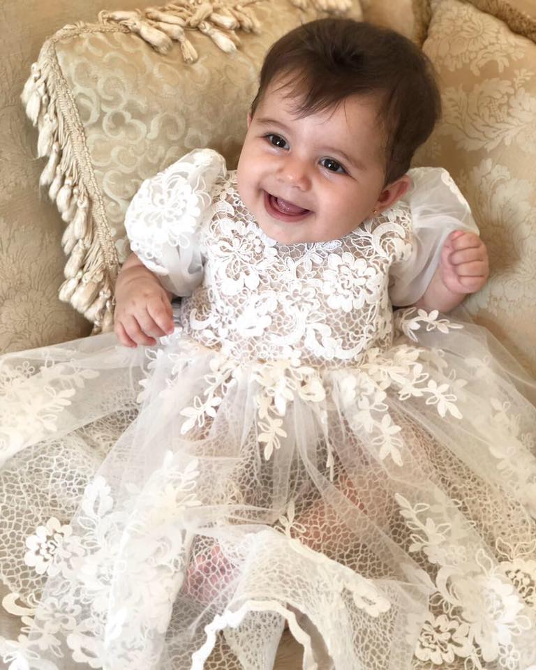 Baby Christening Gowns Lace Short Sleeve Baptism Holy First Communion Dresses Infants For Babies Girls Trottie Nursling Gown Party Dress
