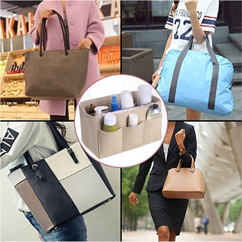 Women Multipockets Cosmetic Bags Storage And Personal Belongings Organizer Fashion Felt Cloth Inner Bag Fits in Insert Handbag8979