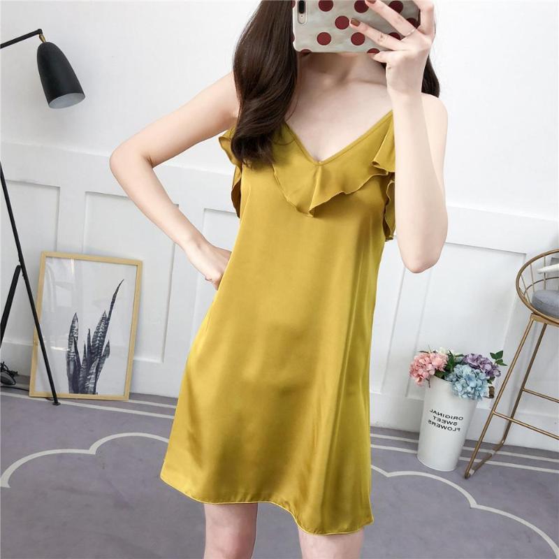 Sexy Silky Women Sleep Robe Strap Sleepwear V-Neck Nightdress Lady Home Wear Nightgown Bath Gown Sleepshirts Bathrobe, Yellow
Sexy Silky Women Sleep Robe Strap Sleepwear V-Neck Nightdress Lady Home Wear Nightgown Bath Gown Sleepshirts Bathrobe, Yellow