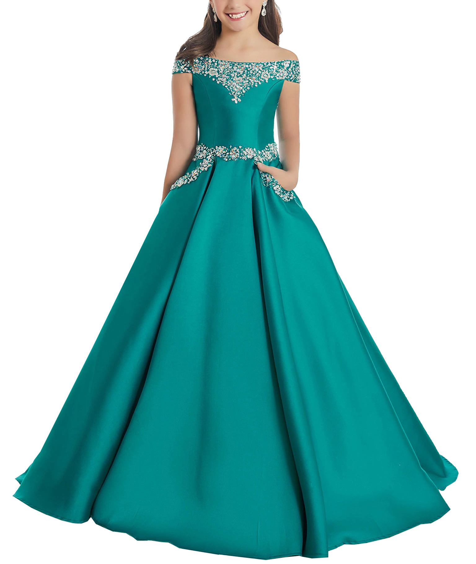Girls Pageant Dresses Off The shoulder Long Princess Birthday Ball Gowns Kids Prom Dress 2020 with Pockets, White;red
Girls Pageant Dresses Off The shoulder Long Princess Birthday Ball Gowns Kids Prom Dress 2020 with Pockets, White;red