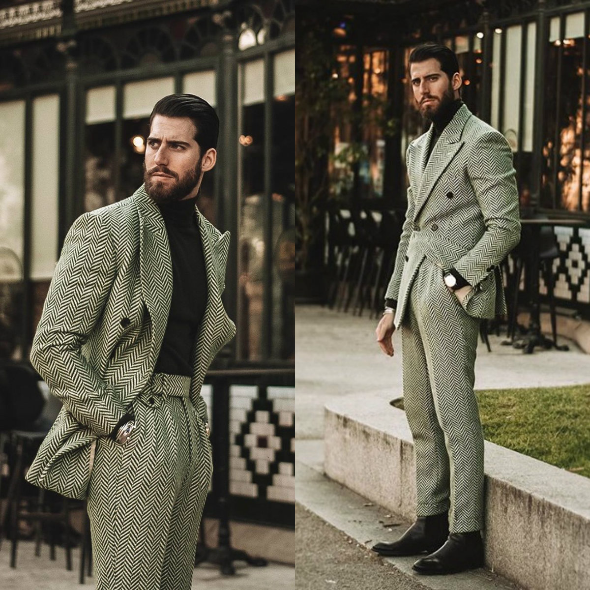 Vintage Mens Suits Wool Blend 2 Pieces Wedding Tuxedos 2020 Formal Slim Fit Peaked Lapel Customize Groom Suit