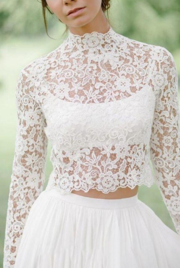 High Neck Wedding Cape Bridal Boleros Top Jackets Lace Long Sleeve Wraps White Ivory Wedding Dress Custom Made