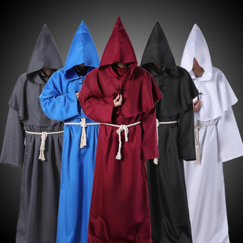 

Monk Hooded Robes Cloak Cape Friar Medieval Renaissance Priest Men Robe Clothes Halloween Con Party Cosplay Costume T, Red