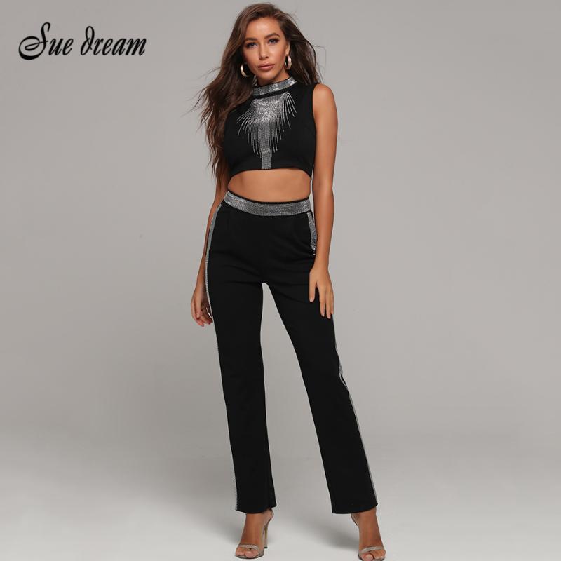2020 Summer New Women'S Black 2 Piece Two-Piece Set Bandage Set Beaded O-Neck Sleeveless Short Top And Pants Bodycon Party
2020 Summer New Women'S Black 2 Piece Two-Piece Set Bandage Set Beaded O-Neck Sleeveless Short Top And Pants Bodycon Party