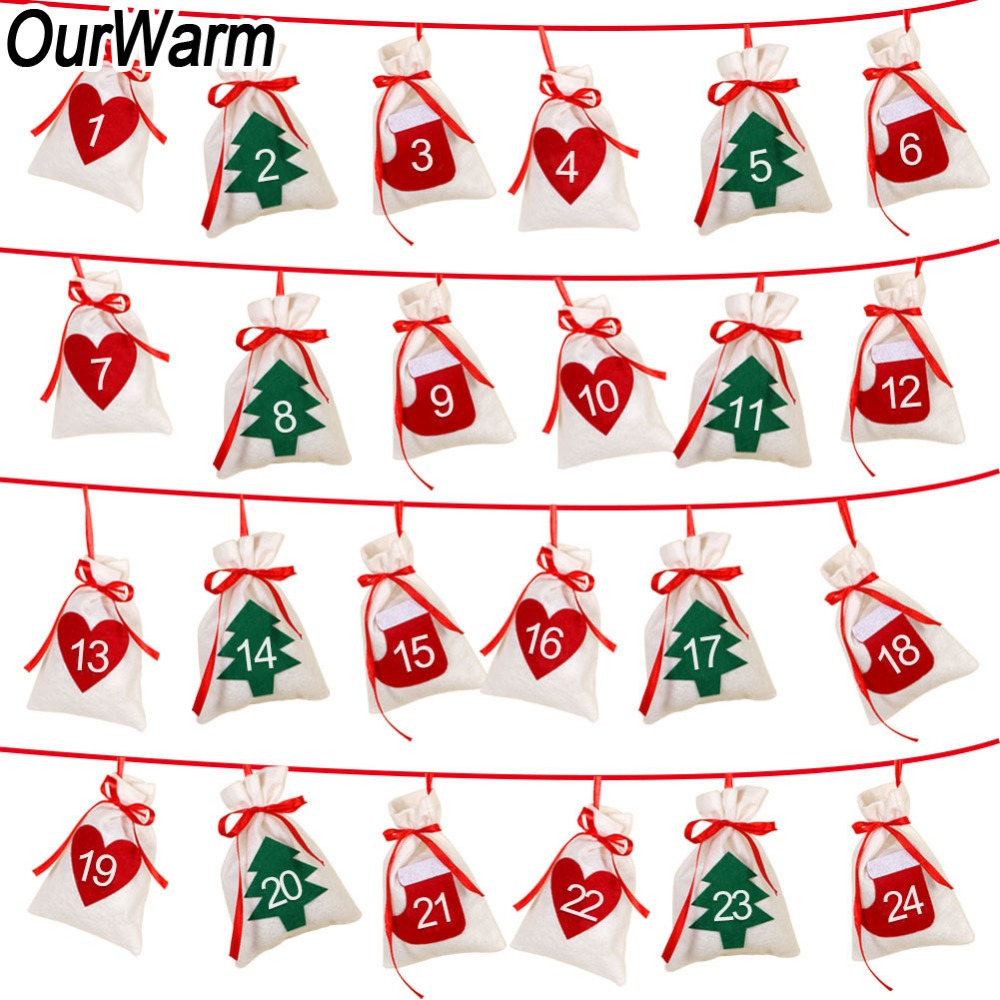 Fabric Christmas Advent Calendar Garland Hanging Advent Calendar Gift Bags New Year Family 11x16cm 24pcs 31pcs