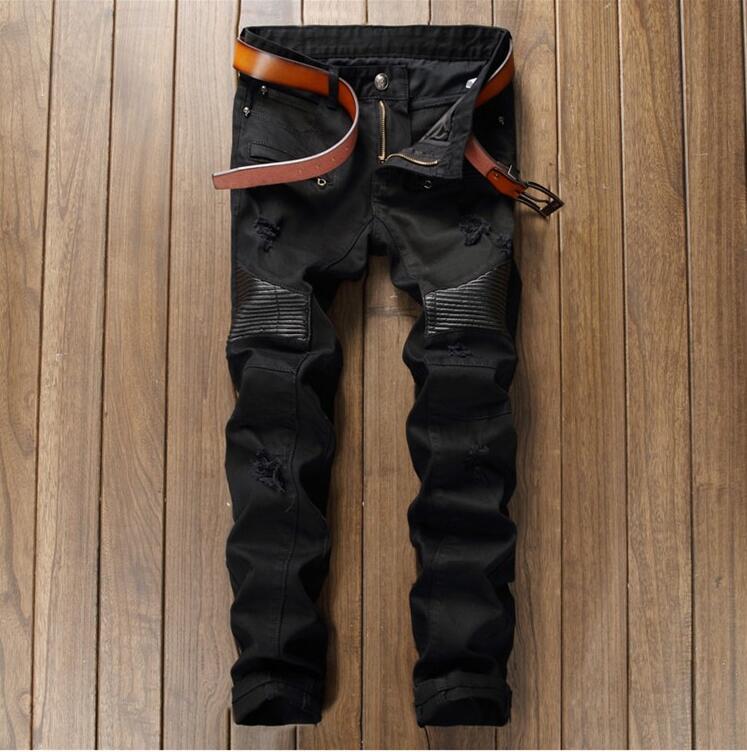 Fashion Designer Mens Ripped Biker Jeans Leather Patchwork Slim Fit Black Moto Denim Joggers For Male Distressed Jeans Pants, Blue
Fashion Designer Mens Ripped Biker Jeans Leather Patchwork Slim Fit Black Moto Denim Joggers For Male Distressed Jeans Pants, Blue