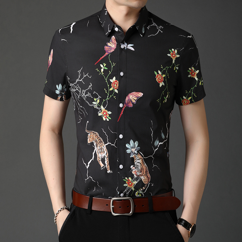 Exquisite tiger butterfly pattern print fashion short sleeve shirt Summer New top quality cotton high-end luxury men shirt -3XL, As picture
Exquisite tiger butterfly pattern print fashion short sleeve shirt Summer New top quality cotton high-end luxury men shirt -3XL, As picture
