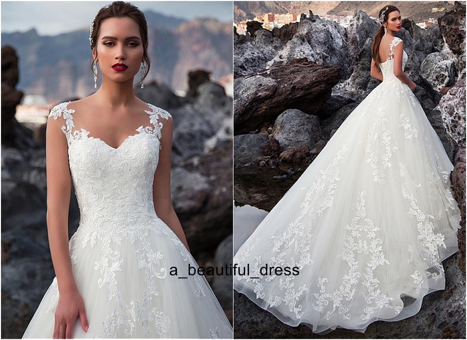 Tulle V Neck A-line Wedding Dresses Sexy Backless Lace Appliques Court Train Bridal Gown Customized Robe De Mariage Wedding Gown