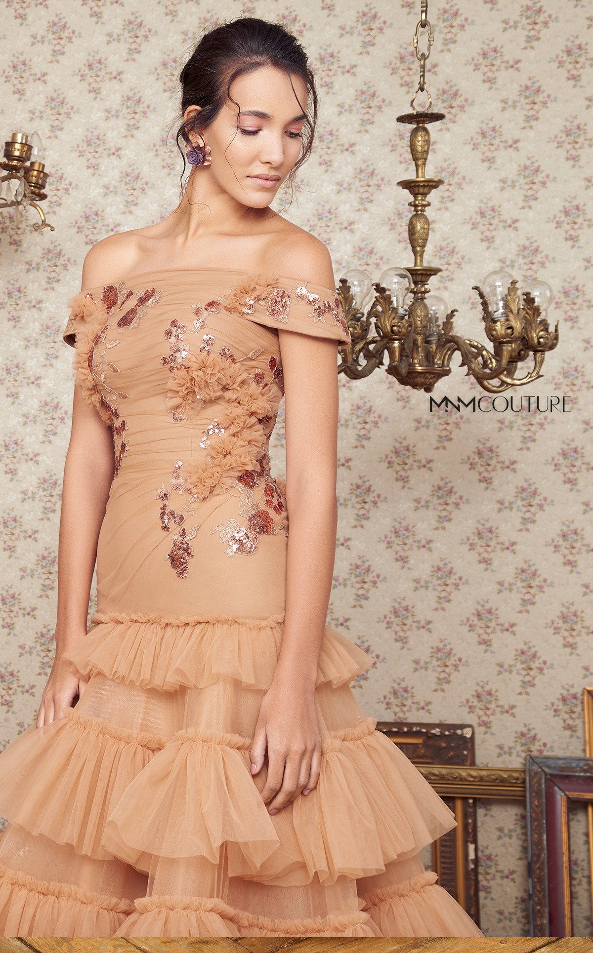 Elegent Customized Mermaid Evening Dresses Off Shoulder Short Sleeve Prom Dress Tulle Lace Floor Length Tiers Sequins Formal Bridesmaid Gown