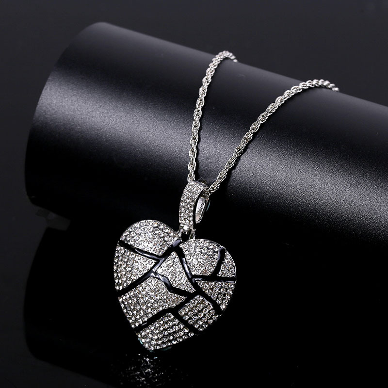 Broken Heart Necklaces Iced Out Pendant Hip Hop Jewelry Women Fashion Bling Necklace Crystal Rhinestone Love Charm Gold Silver Chain for Men