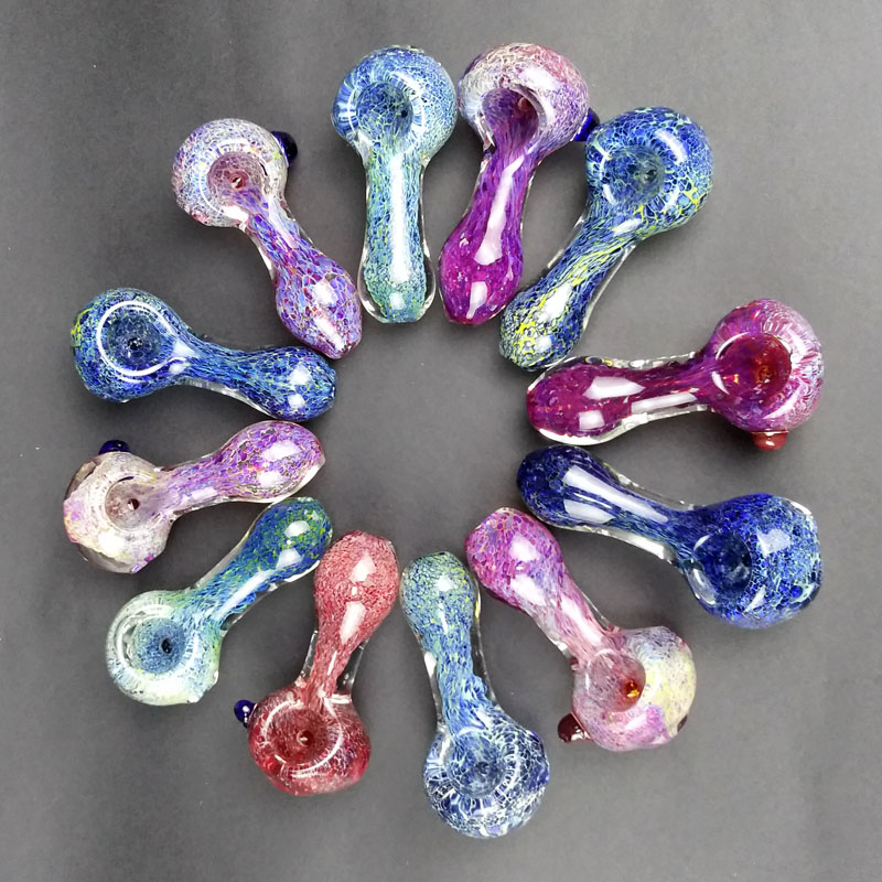 New Colored Glass Hand Pipe Pink Blue Smoking Oil Burner Glass Pipes Spoon Pipe Mini Dab Rigs Small Hand Pipes for Tobacco