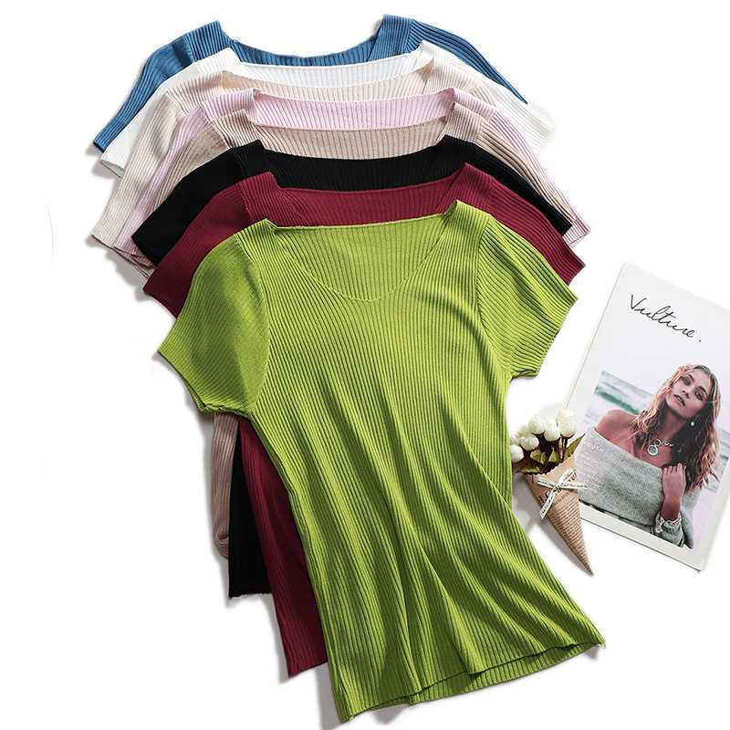 Summer T Shirt Women Fashion V-Neck Tshirt Knitted Cotton 2020 Korean T-Shirt Woman Clothes Tee Shirt Femme Camisetas Mujer, Beige
Summer T Shirt Women Fashion V-Neck Tshirt Knitted Cotton 2020 Korean T-Shirt Woman Clothes Tee Shirt Femme Camisetas Mujer, Beige