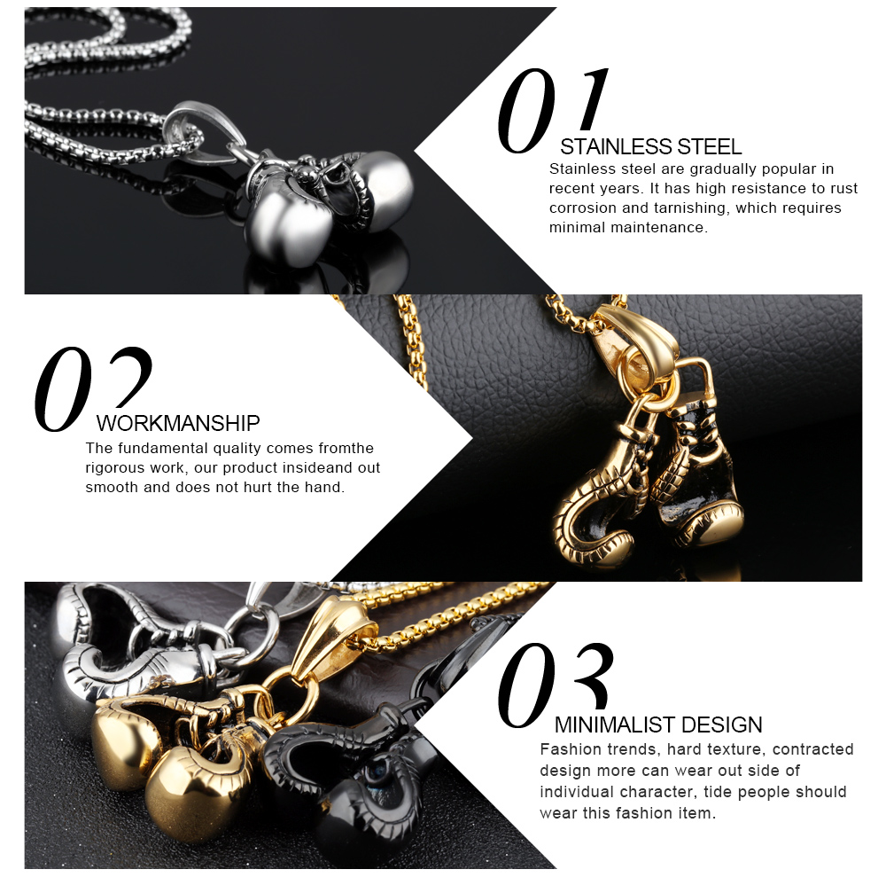 Cool Sport Fitness Pair Boxing Glove Pendant Necklace Stainless Steel Workout Jewelry Gold Plated New Men Necklace Charm Pendants