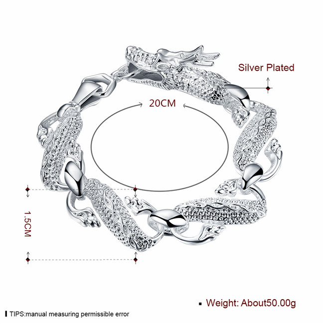 Hot sale best gift 925 silver Big White Dragon Bracelet - Men DFMCH036,brand new fashion 925 sterling silver plated Chain link bracelets