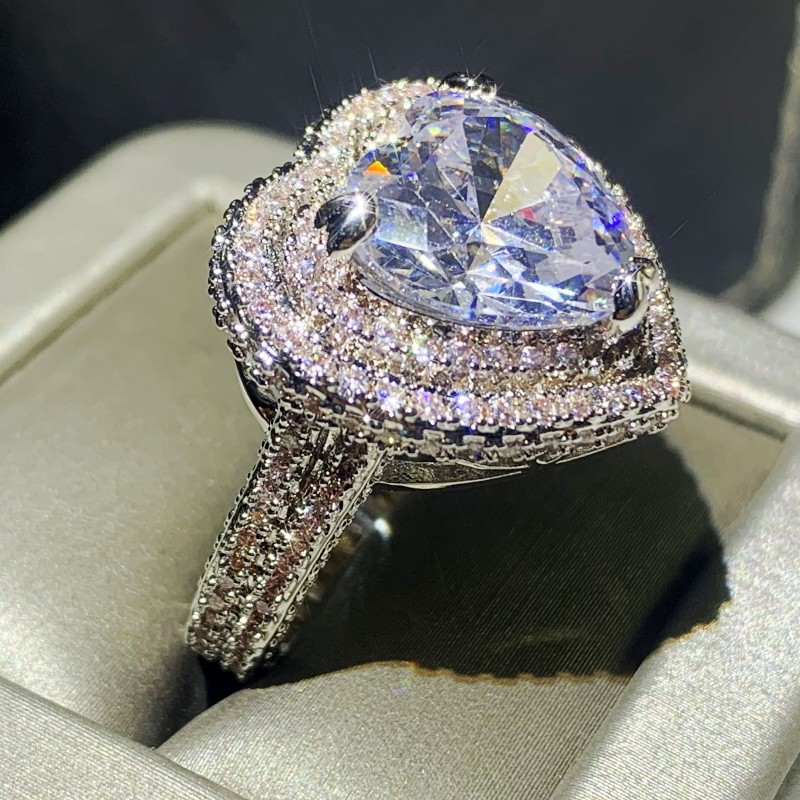 280 PCS Pave Micro White Sapphire Luxury Jewelry 925 Sterling Silver Diamond Gemstone Party Women Wedding Engagement Heart Band Ring Gift