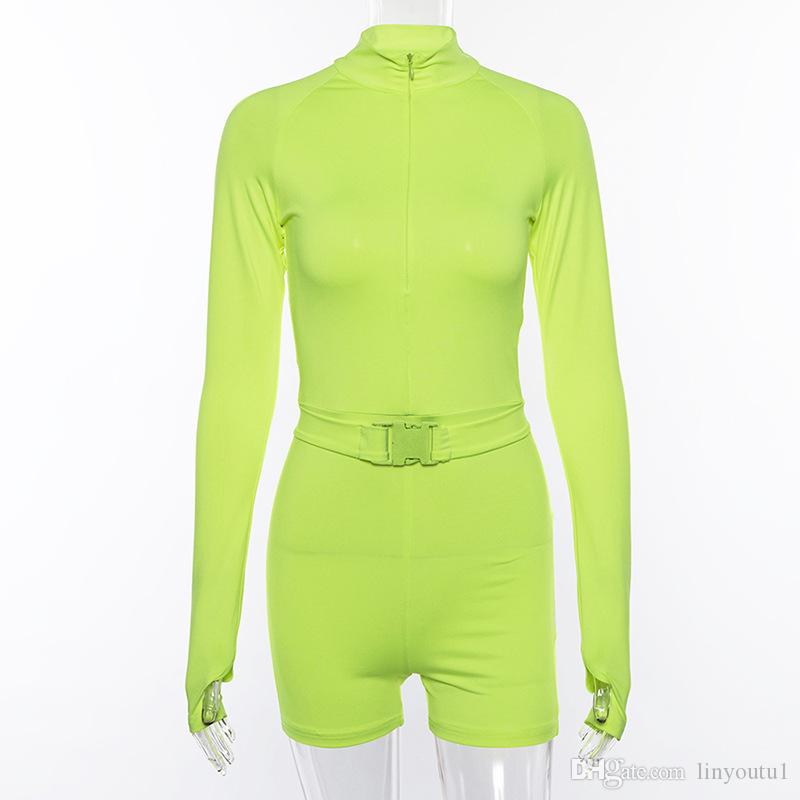 2020 Sexy Bodysuit Women Half Open Collar Long Sleeve Jumpsuit Shorts Sporting Outfit Tracksuits Ladies Solid Playsuit