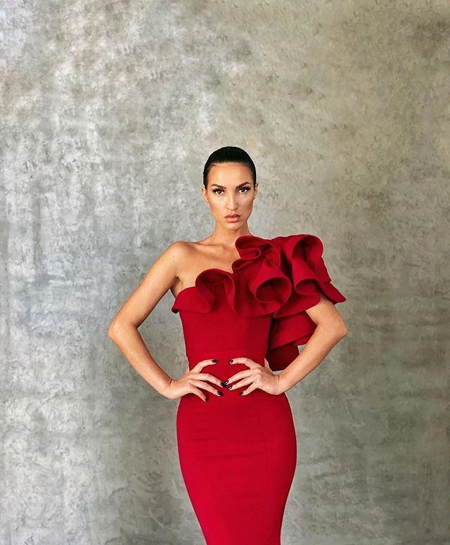 Elegant Red Mermaid Evening Dresses with Ruffles One Shoulder Handmade Sexy Prom Gowns 2020 Pageant Party Dress