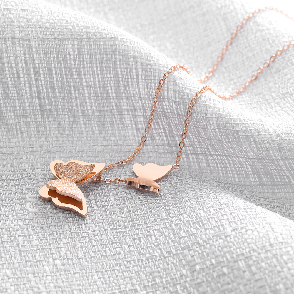 Butterfly Pendant Necklace Stainless Steel 14k Gold Plated Titanium Steel Clavicle Chain Necklace Jewelry Women Girl's Gift