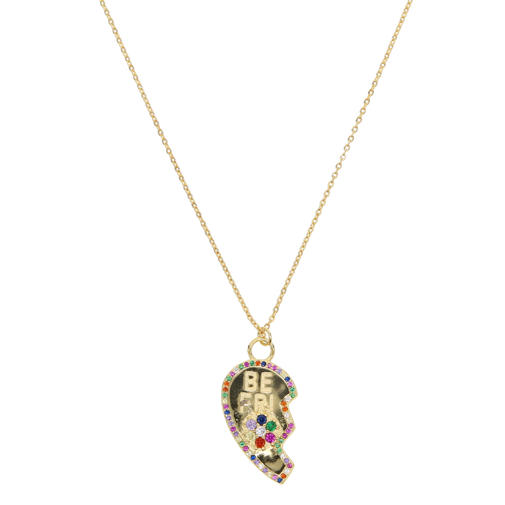 SET Brake Heart Gold plated fashion necklace best friend gift lover gift rainbow cz paved fashion jewelry