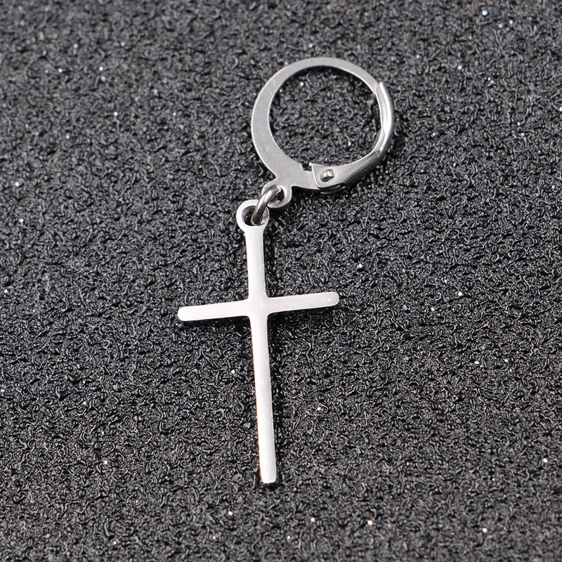 Smiple Punk Men's Cross Stainless Steel Hoop Drop Earrings New Style Hip Hop Earrings Jewelry Wholesale