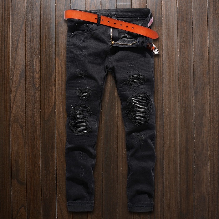 Men's Jeans Hem Zipper Stretch Knee Ripped Biker Men Hole Hip Hop Clothing Skinny Fashion Brand Pants Drop