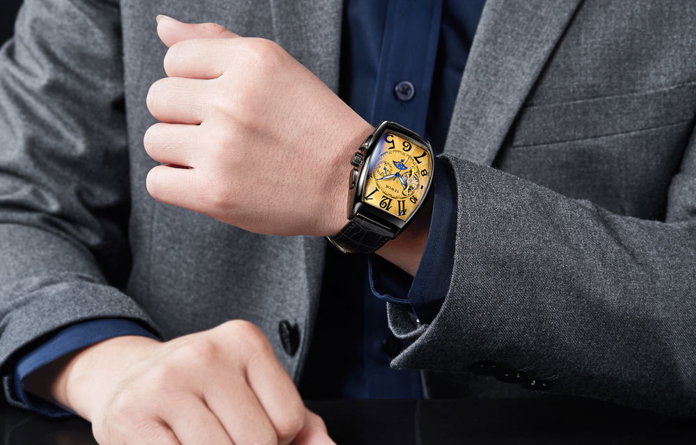 Sewor New Black Gold Tonneau Tourbillon Automatic Mechanical Watch Men Genuine Leather Strap Men Clock Male Men Wristwatches