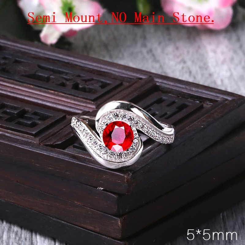 Silver 925 Engagement Wedding Ring for Women Sterling 5x5mm Oval Cut Semi Mount Ring Setting Accents Cubic Zirconia (CZ)