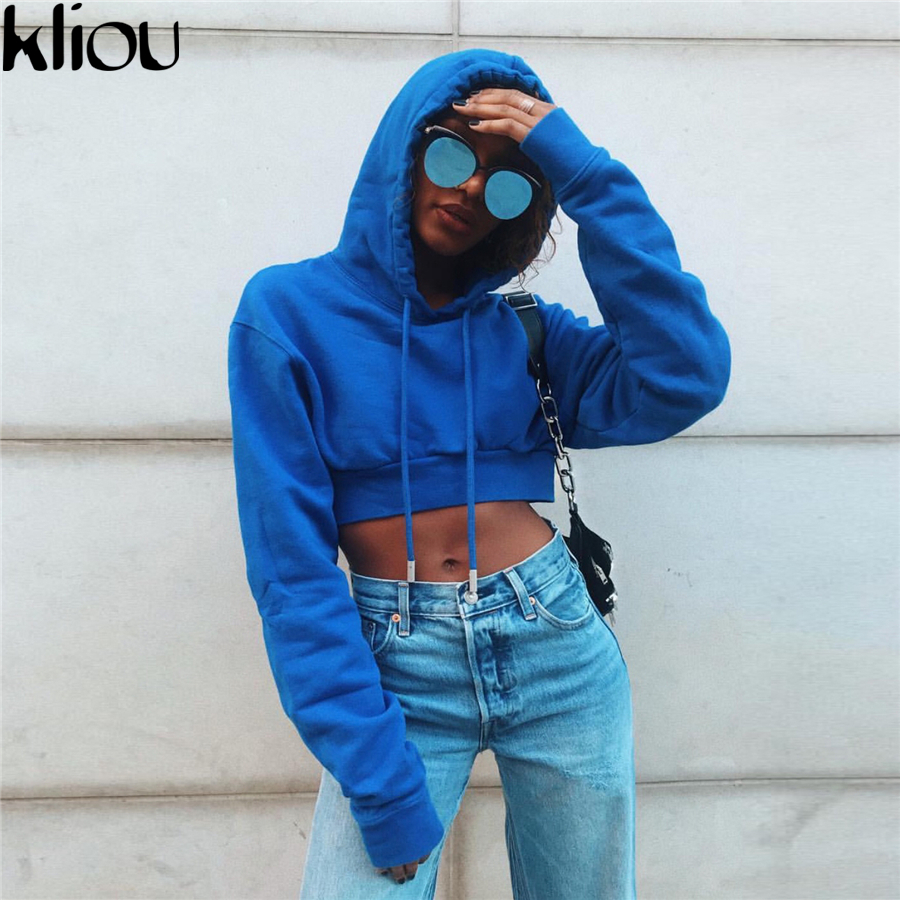 Kliou 2017autumn&winter Fashion Fitness Hoodies Sweatshirts Loose Top For Student High Quality Blue Gray Solid Female Coat C19041102