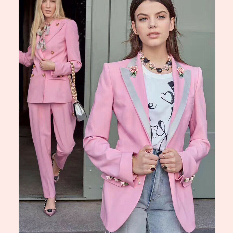 pink mother of the bride suits flower 2 pieces women prom evening formal wear tuxedos blazer for wedding jacketpants