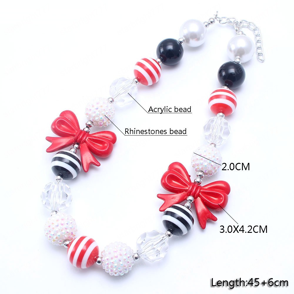 Fashion Red Bowknot Girls Chunky Beads Necklace Baby Child Bubblegum Chunky Necklace Cute Design Beaded Jewelry